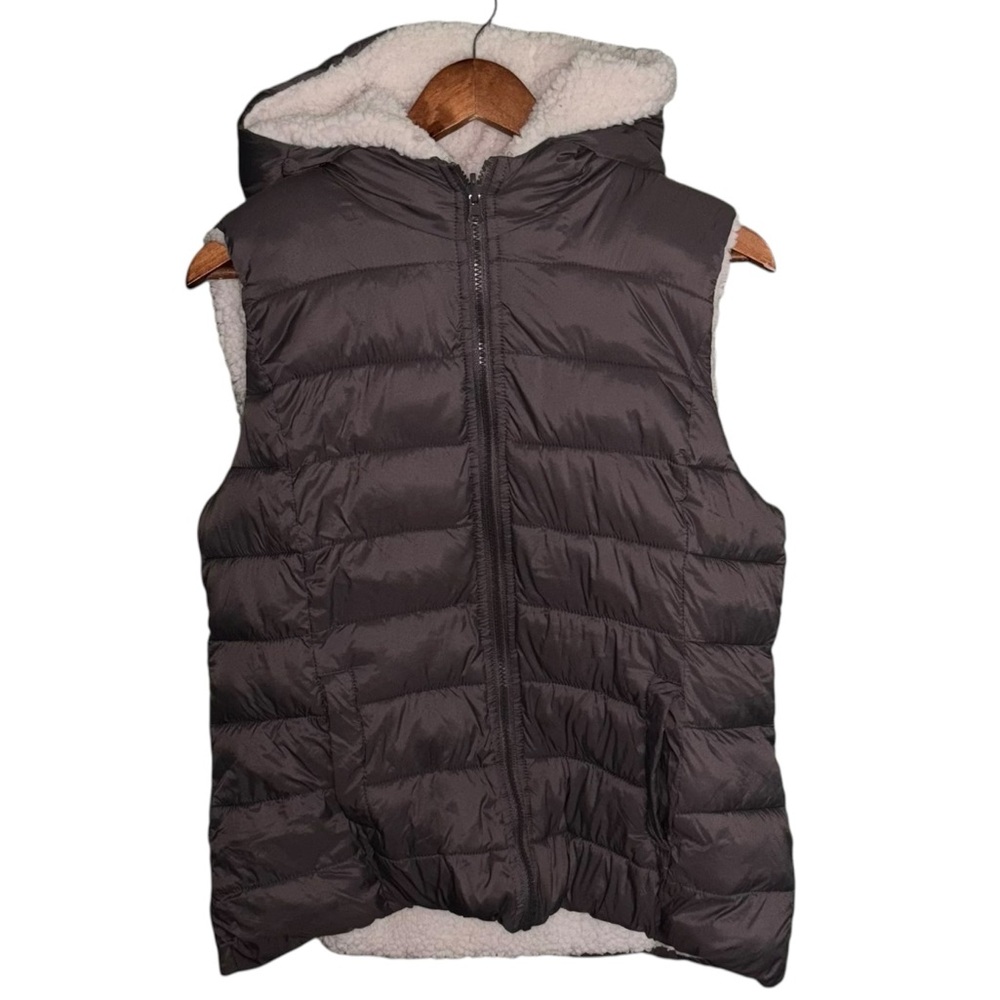New York & Company Fleece Lined Hooded Puffer Vest Size Large